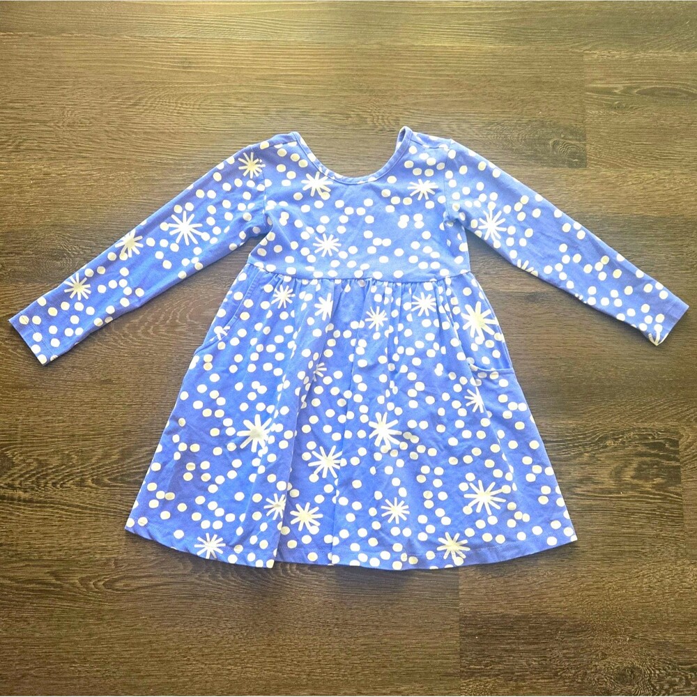 Hanna Andersson Long Sleeve Skater Dress with Pockets Abstract snowflake Size 5